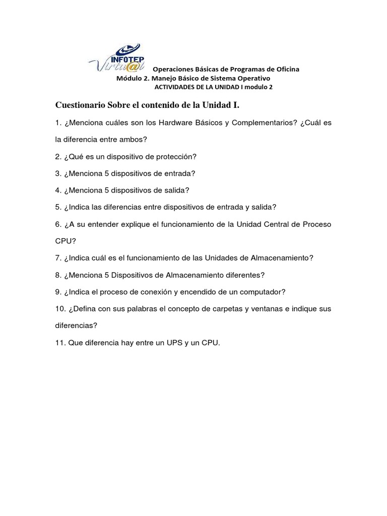 ACTIVIDAD No.1 MÓDULO 2 | PDF | Hardware de la computadora | Periférico
