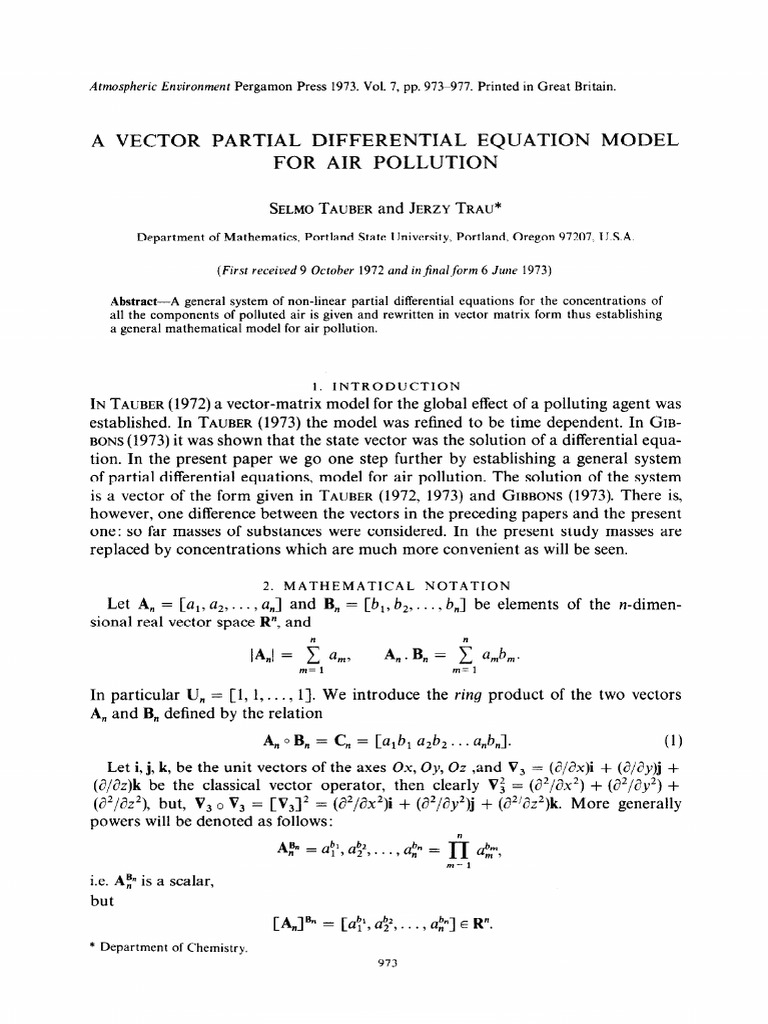 Vector PDE Model for Air Pollution | PDF | Differential Equations ...
