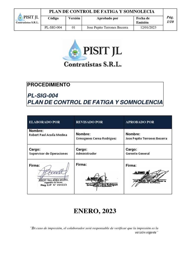 Plan de Control de Fatiga y Somnolencia | PDF | Dormir | Ansiedad