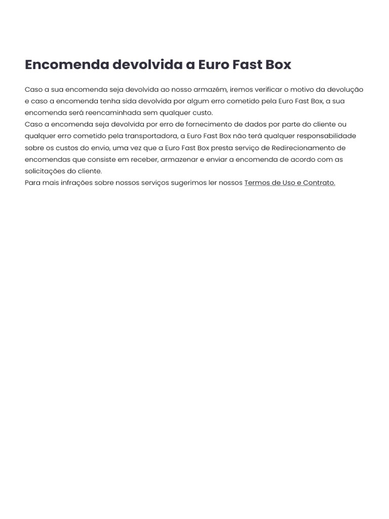 Encomenda Devolvida A Euro Fast Box - Euro Fast Box - Base de ...