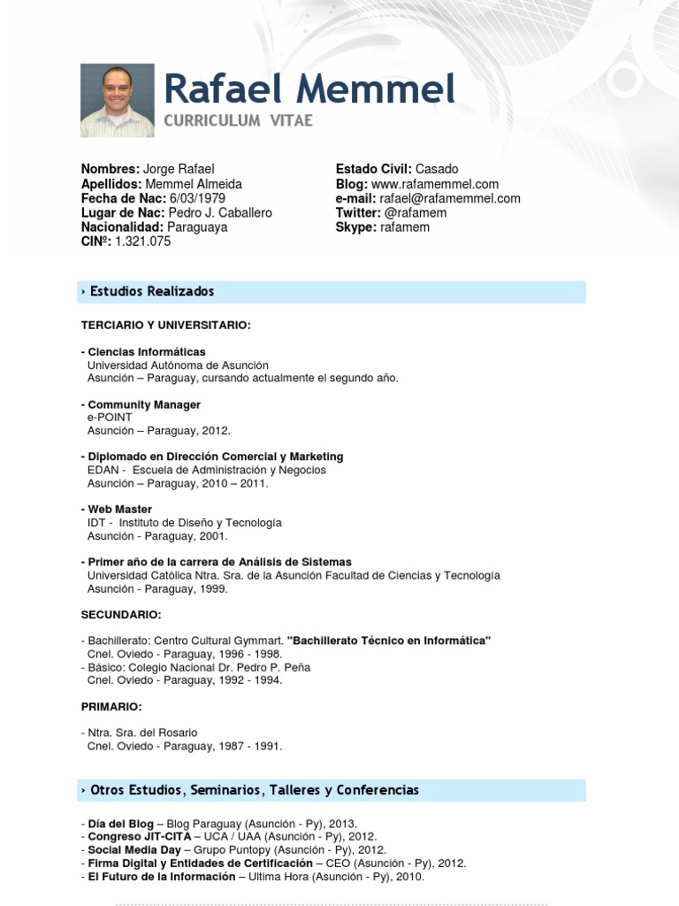 Modelo De Curriculum Vitae Basico Paraguay