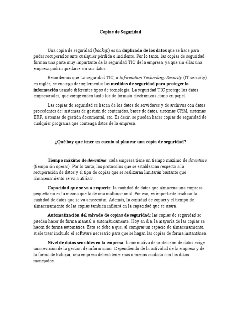 Copias de Seguridad | PDF | Apoyo | Computación en la nube
