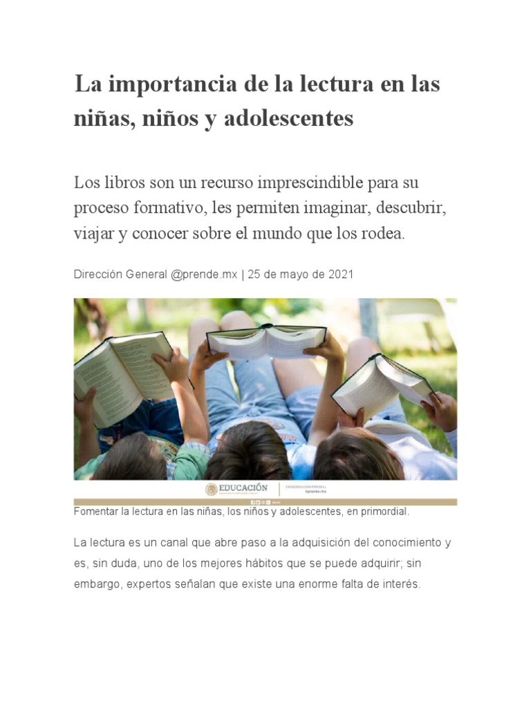 Importancia de la lectura en niños y adolescentes | PDF | Comunicación ...