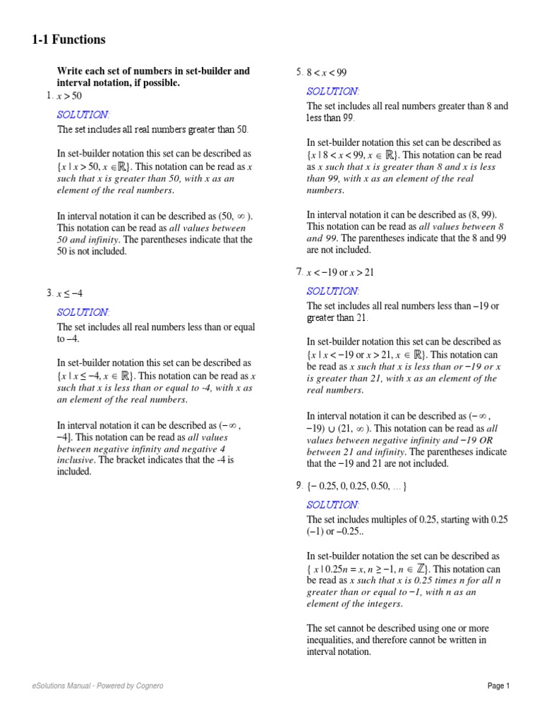 1-1 Functions: Esolutions Manual - Powered by Cognero | PDF | Function ...