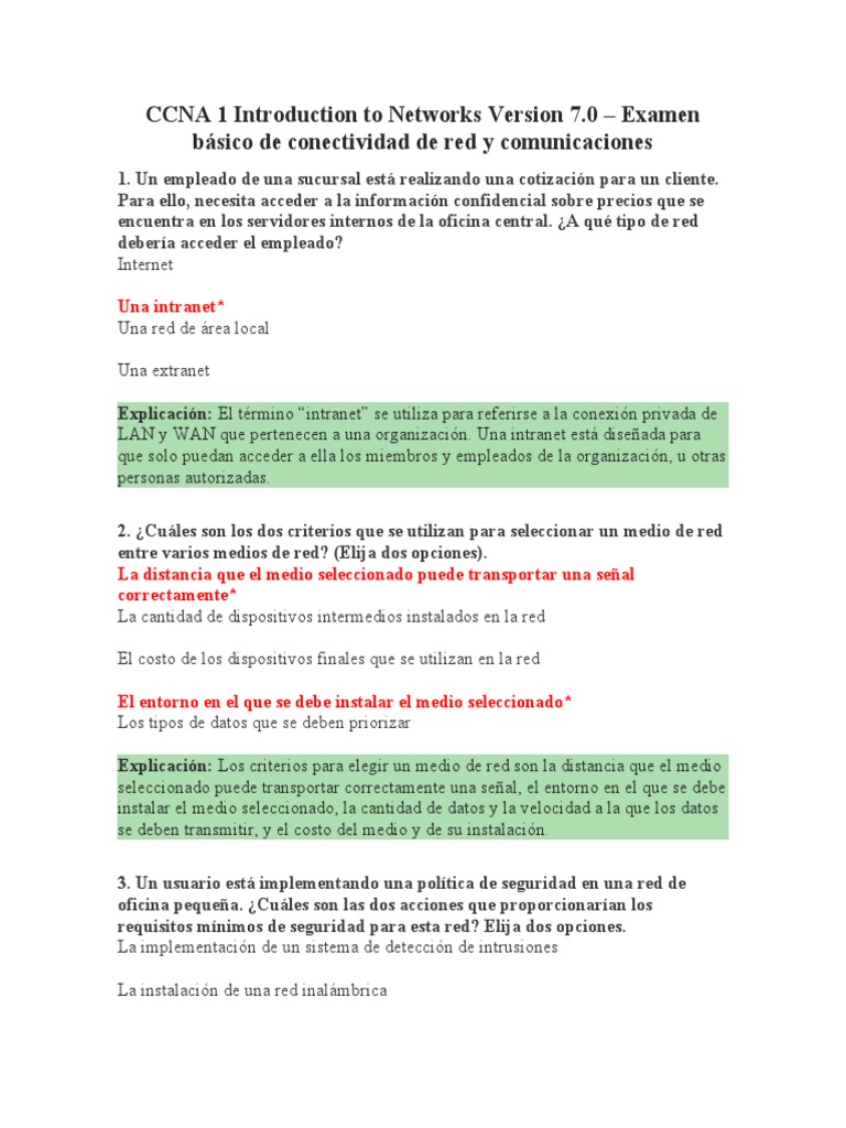 Examne1 3ccna 1 introduction to networks version 7 pdf modelo osi