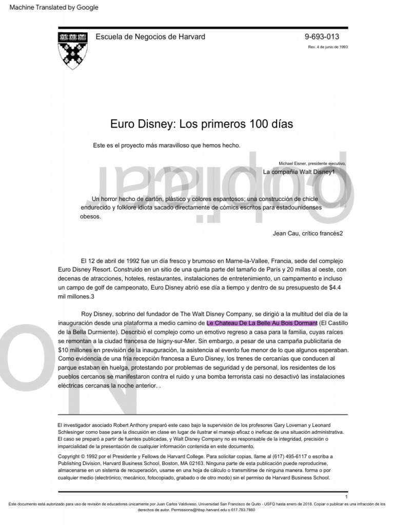 CASO 4 Euro Disney Case Español PDF La compañía Walt Disney Disneyland