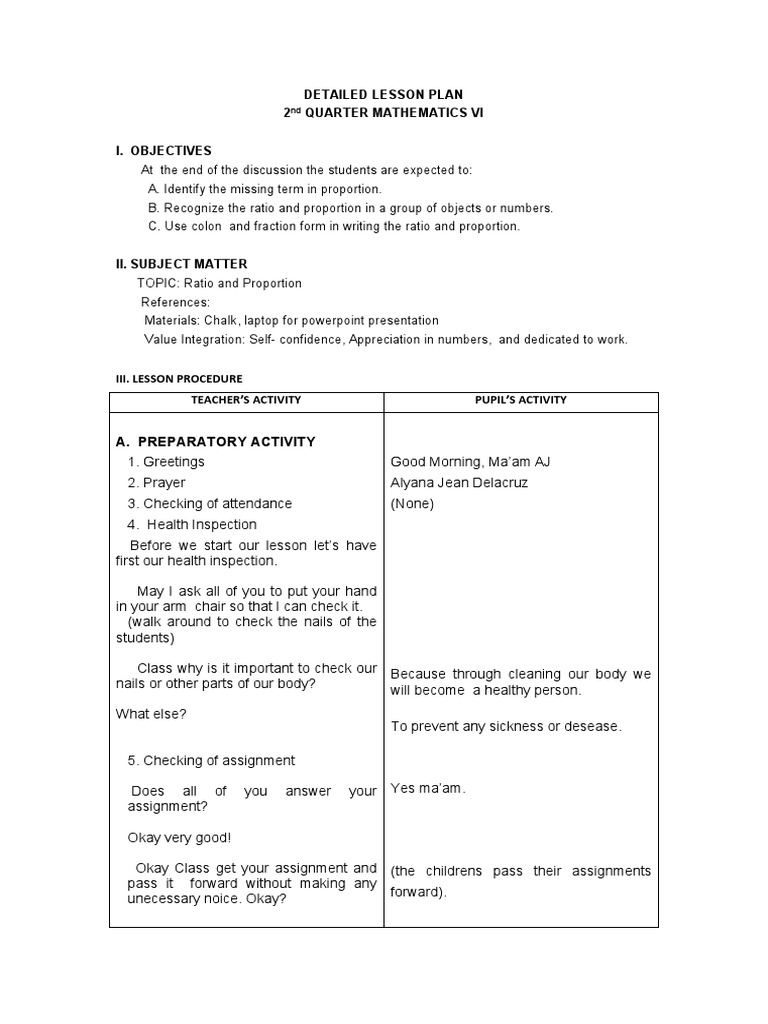 Detailed lesson plan math 6 q3 pdf ratio mathematics