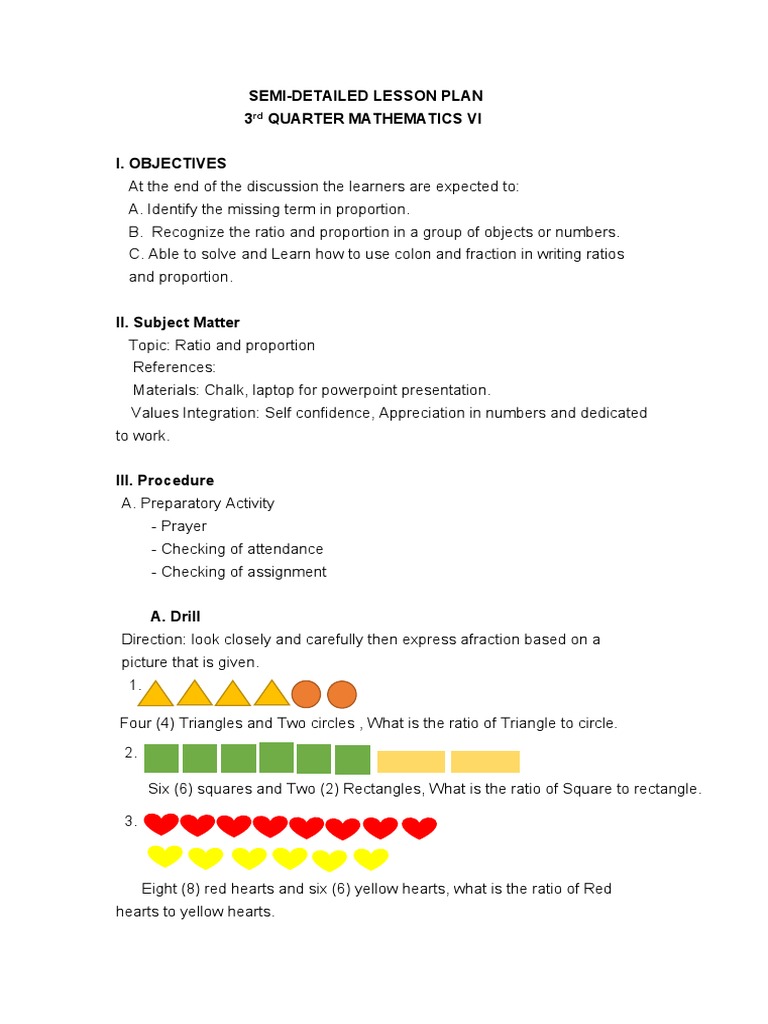 SEMI-DETAILED LESSON PLAN IN SCIENCE 3 3rd QUARTER | PDF | Ratio ...