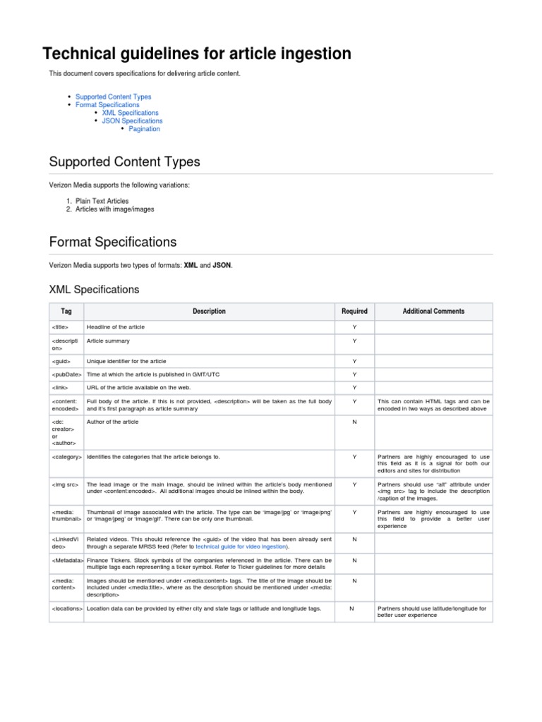 Article Ingestion Technical Guidelines | PDF | Html Element | Xml