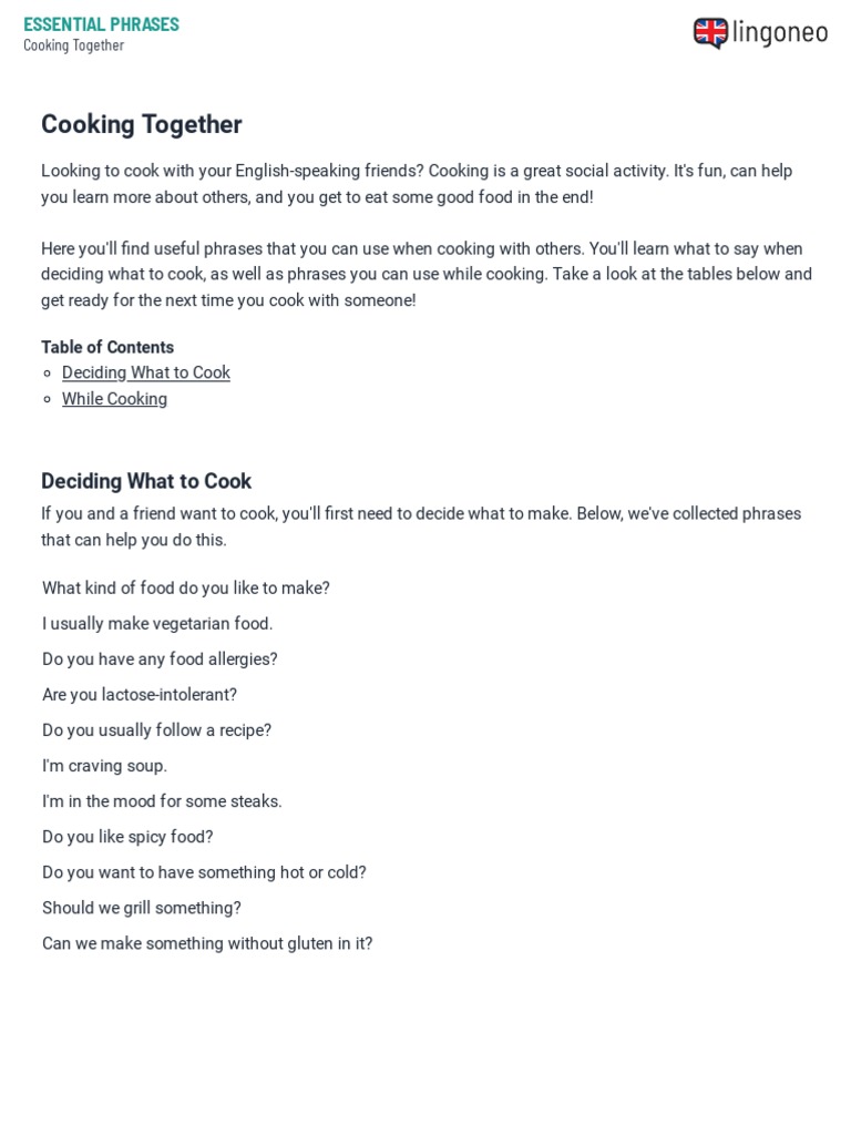 Essential Cooking Phrases in English | PDF | Cakes | Fahrenheit