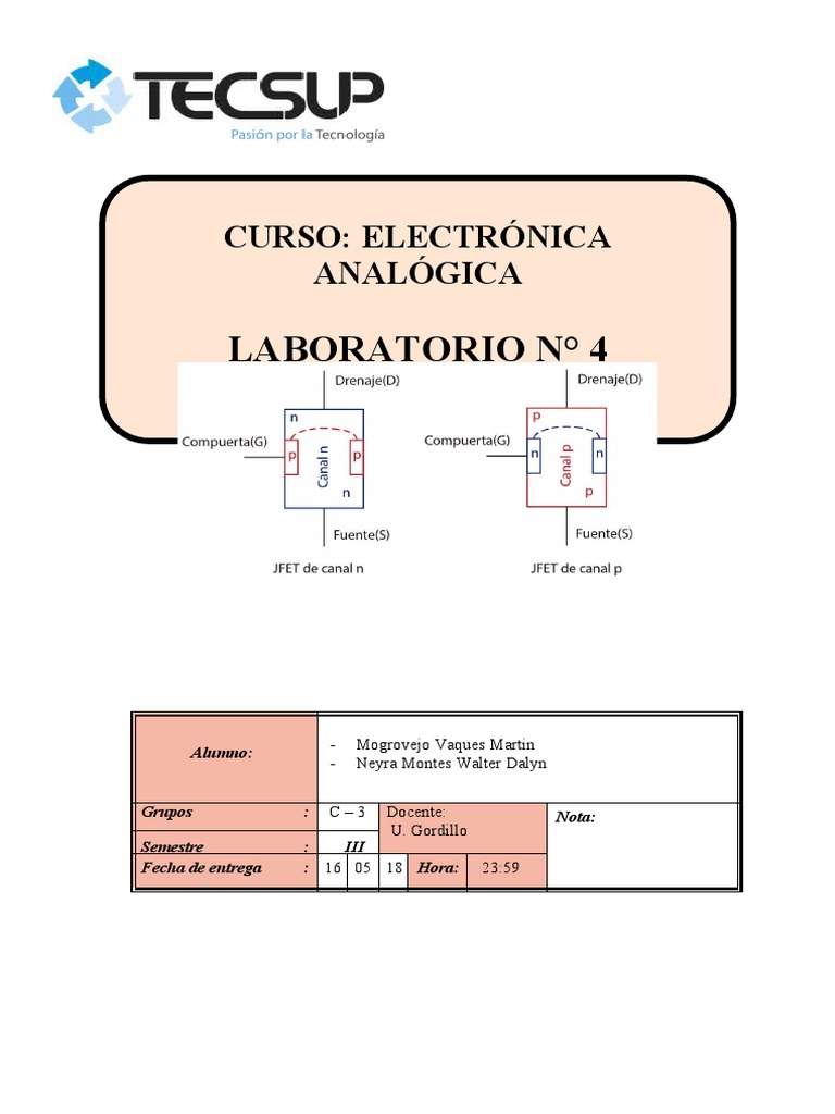 Lab. 4 Transistores JFET C4A PDF Transistor Transistor de unión