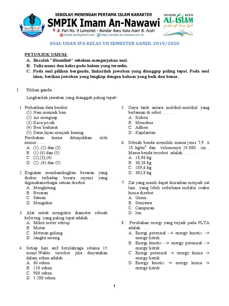 Ipa Kelas 1 Sem Ganjil 2019 Pdf