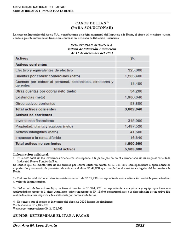 Cálculo del ITAN para Paris S.A. | PDF | Impuestos | Impuesto sobre la ...
