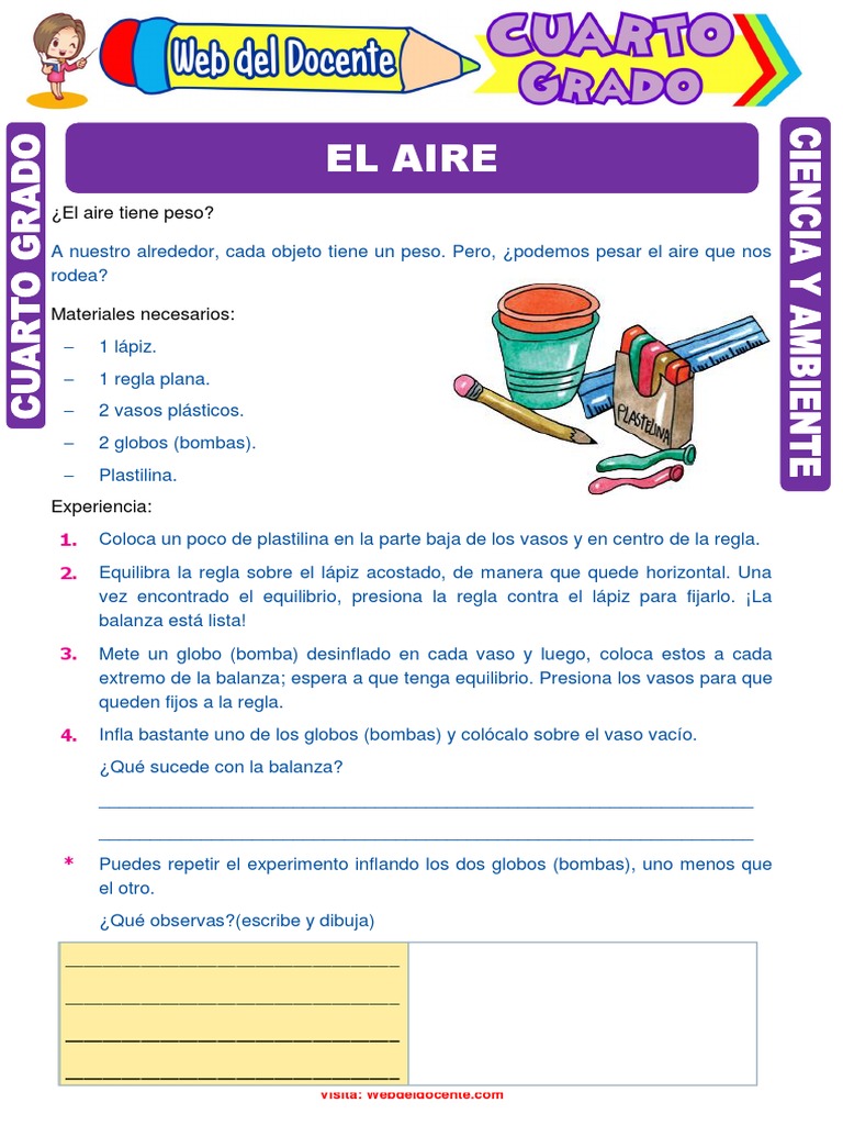 El Aire para Cuarto Grado de Primaria | PDF | Atmósfera | Agua