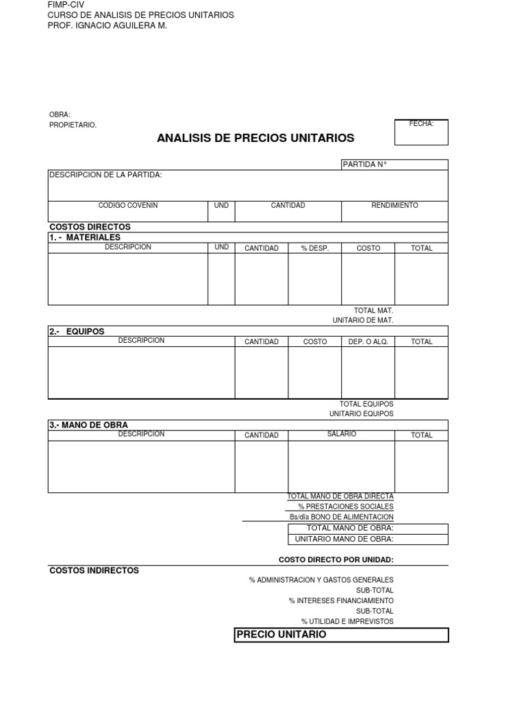 Curso de Análisis de Precios Unitarios | PDF