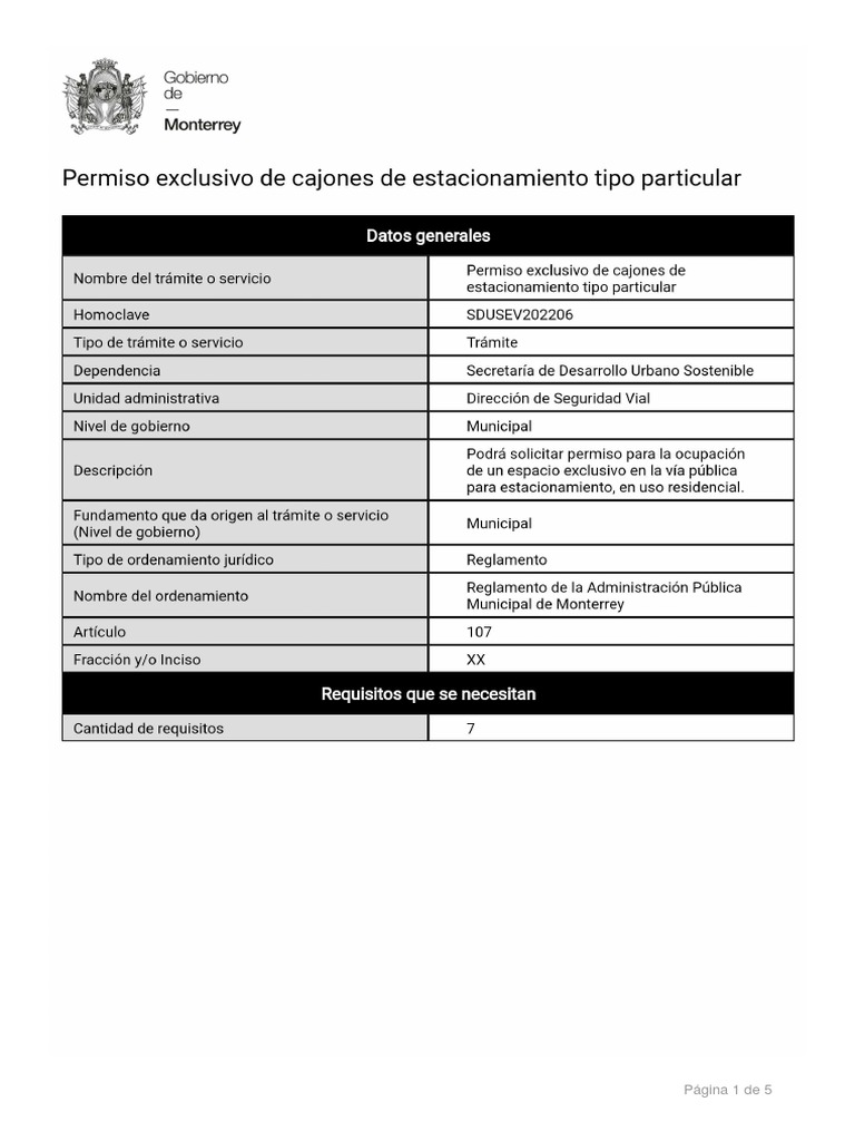 Permiso Exclusivo de Cajones de Estacionamiento Tipo Particular PDF
