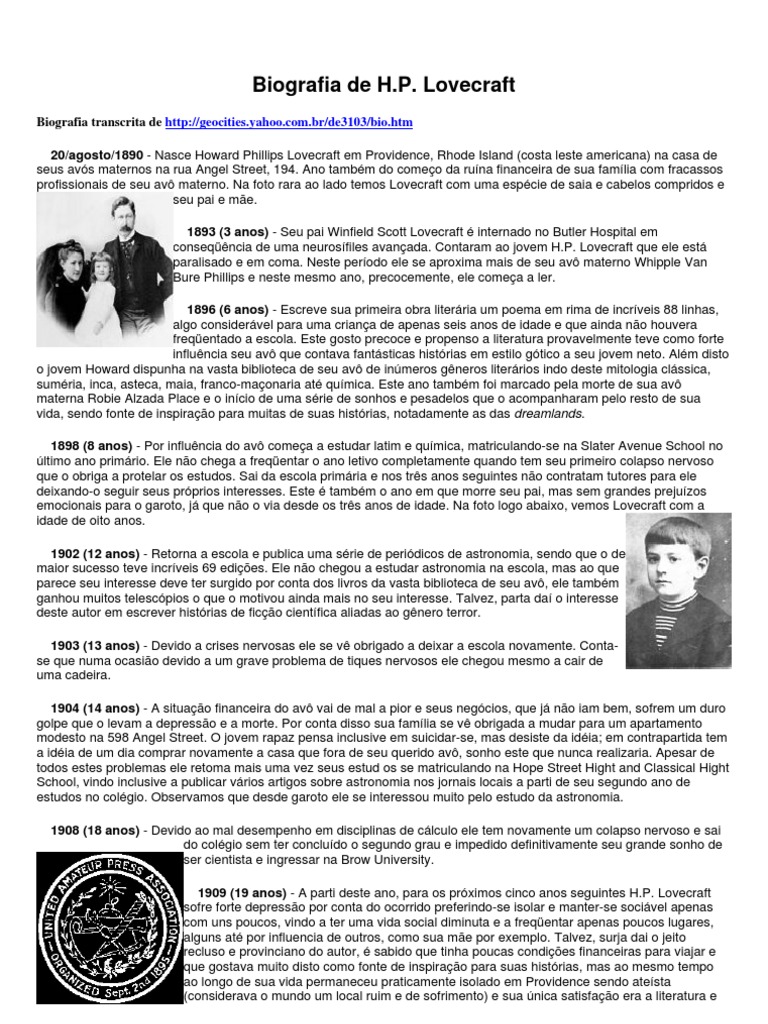 Biografia de Howard Phillips Lovecraft | PDF | H.P. Lovecraft