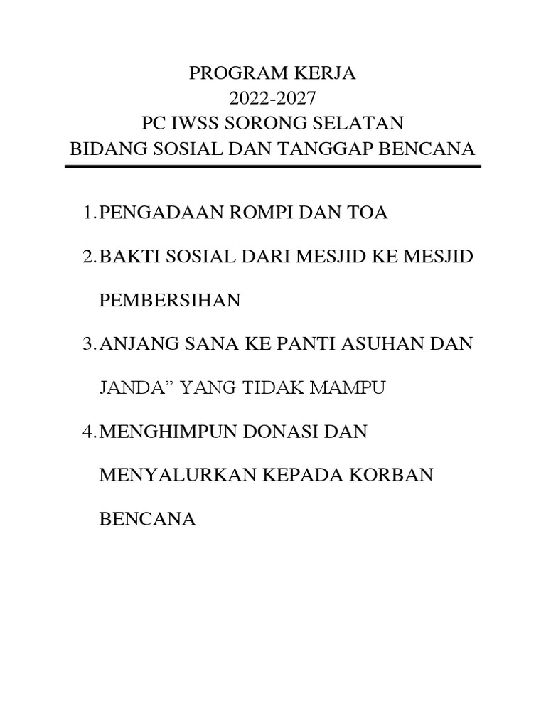 Program Kerja Sosial 2022-2027 | PDF
