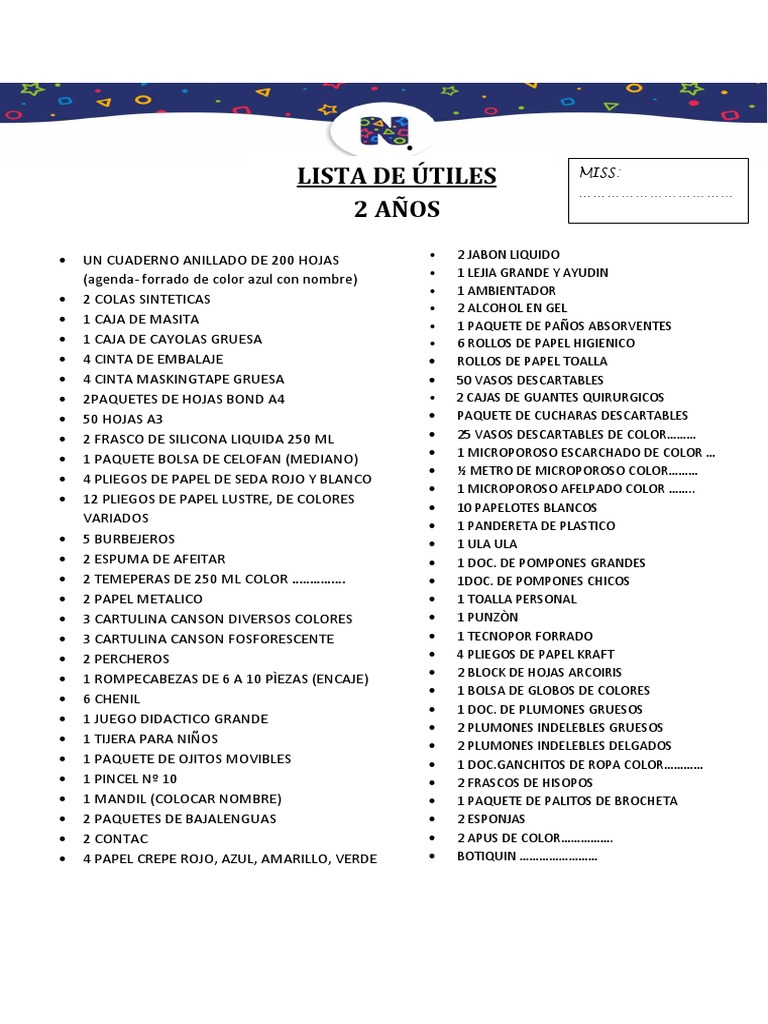 Lista de Utiles 2 Años | PDF | Materiales | Productos de madera