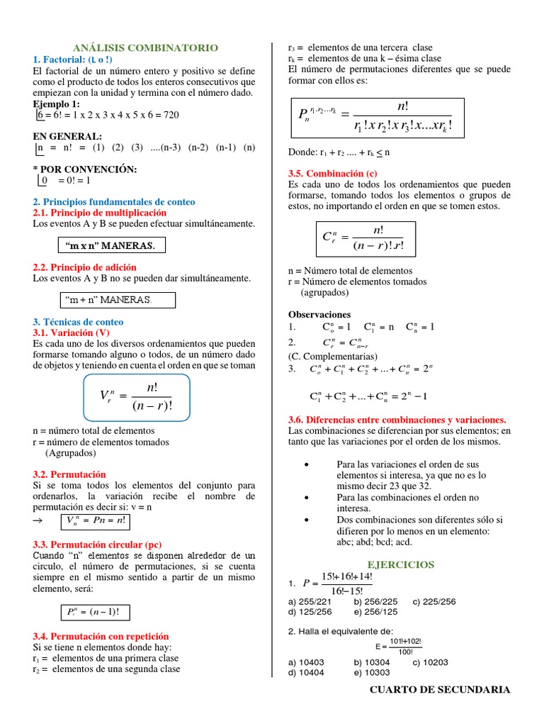 Análisis Combinatorio para Secundaria | PDF | Permutación | Enseñanza ...