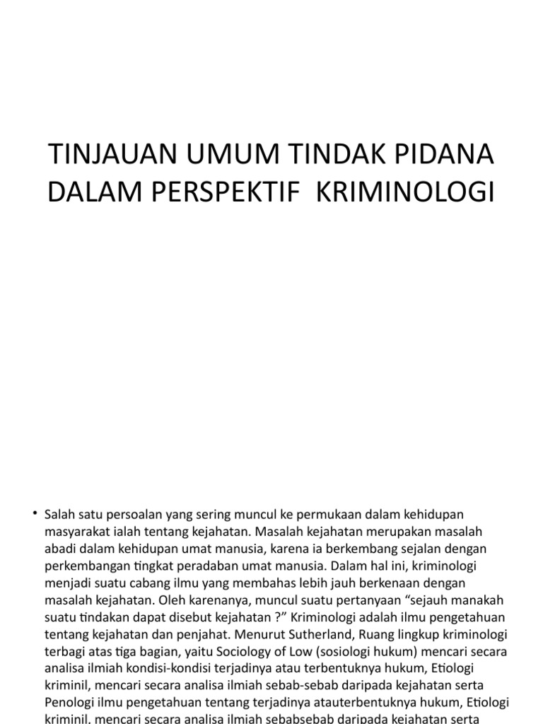 Tinjauan Umum Tindak Pidana Dalam Perspektif Kriminologi | PDF