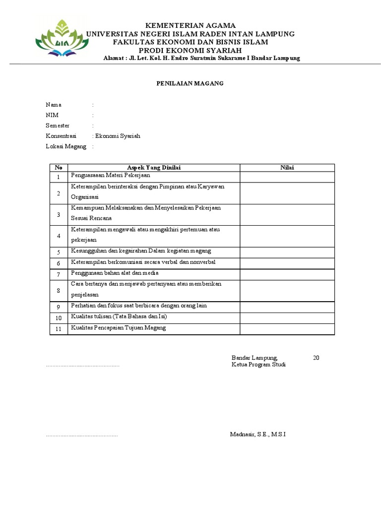 Form Penilaian Magang | PDF