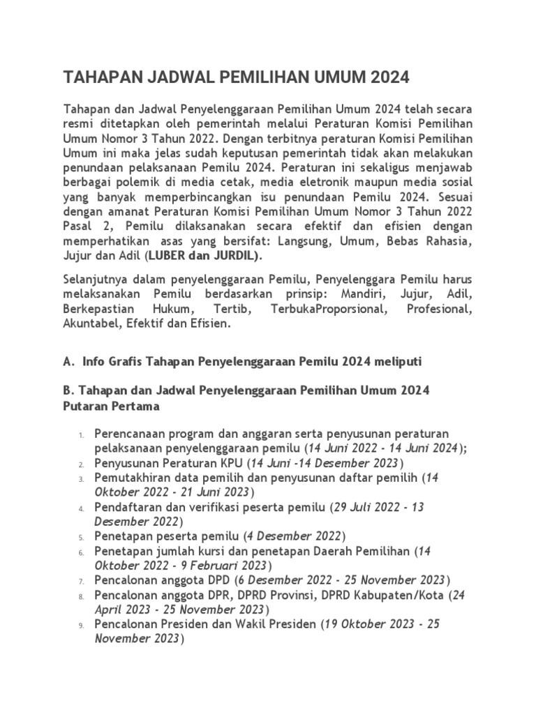 Tahapan Jadwal Pemilihan Umum 2024 | PDF