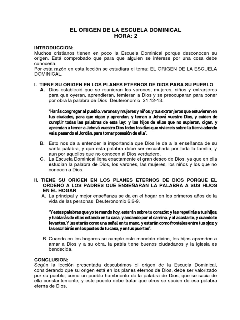 Origen e Importancia de la Escuela Dominical | PDF | Jesús | Apóstol