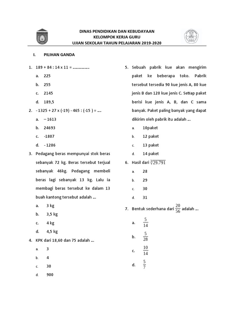 Soal Matematika Kelas 6 Pdf
