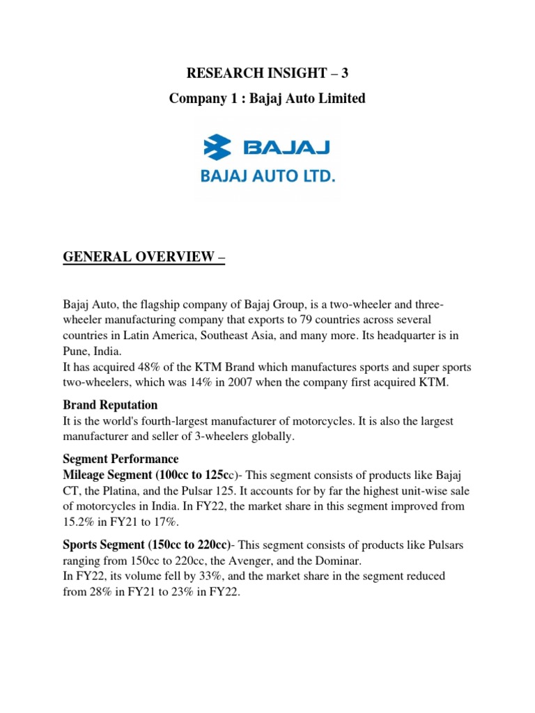 Bajaj Auto Limited Pdf