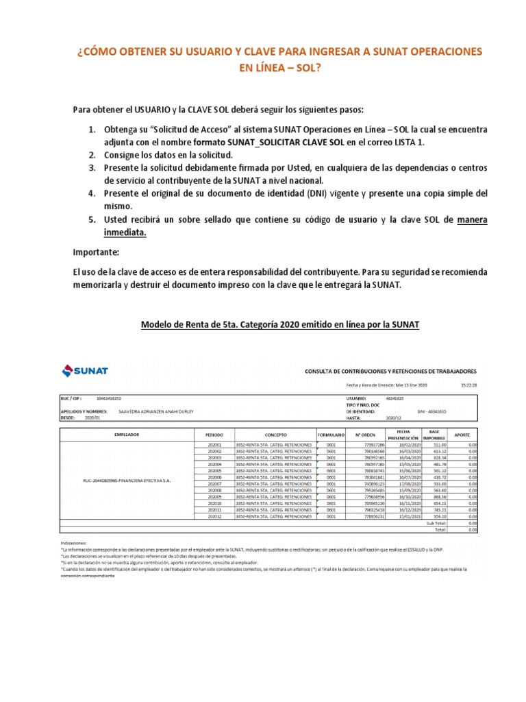 CÓMO OBTENER SU USUARIO Y CLAVE PARA INGRESAR A SUNAT OPERACIONES EN ...