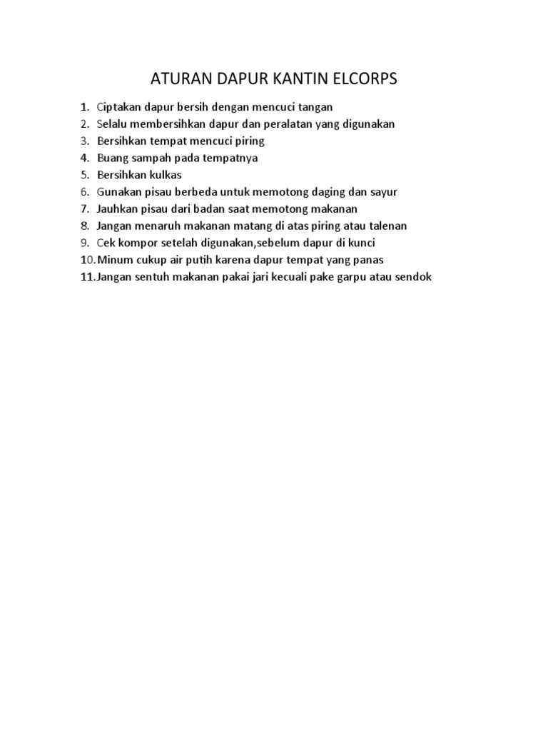 Aturan Dapur Kantin Elcorps | PDF