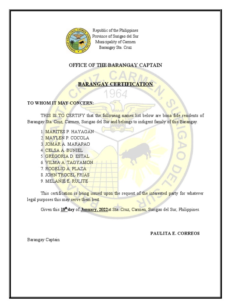 Barangay certification for pwd pdf