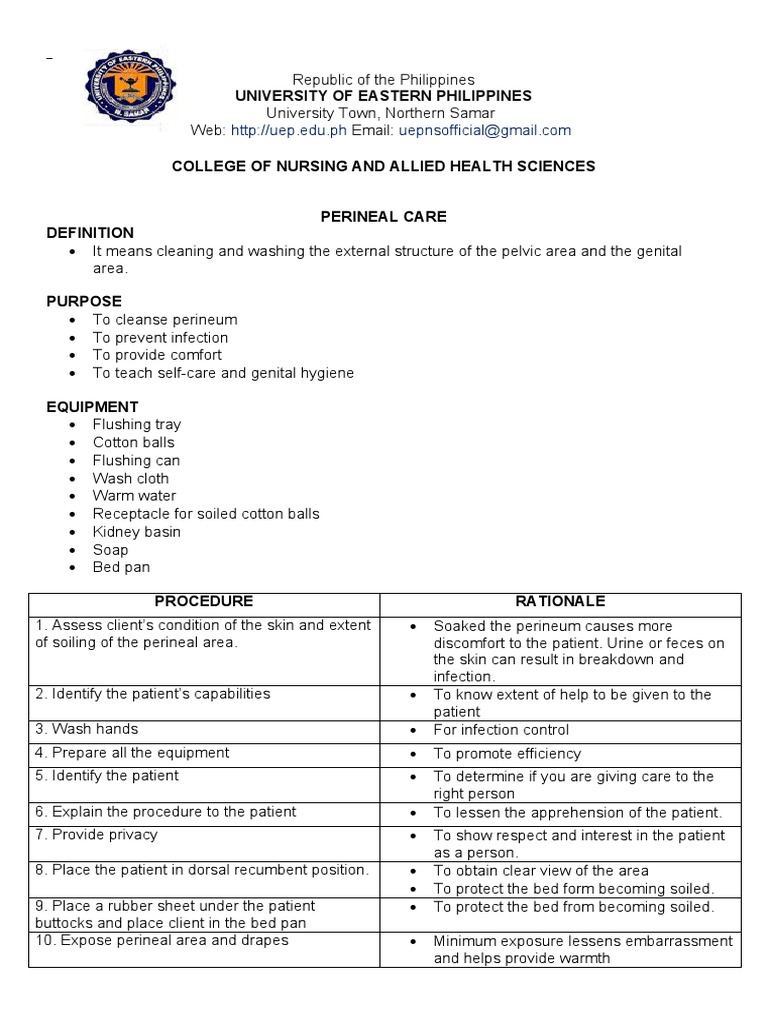 Perineal Care Procedure Guide | PDF | Labia | Clitoris