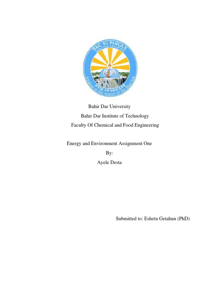 Bahir Dar University Energy And Environment Assignment Pdf Coal