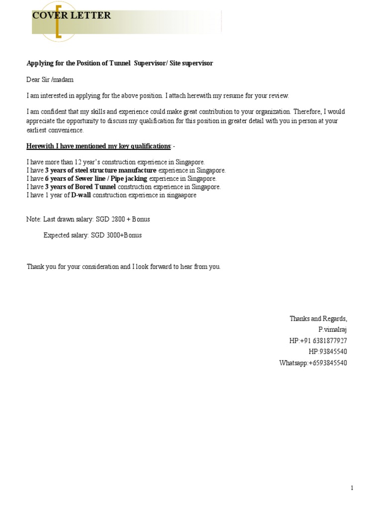 Vimal Resume For Tunnel Supervisor PDF Tunnel