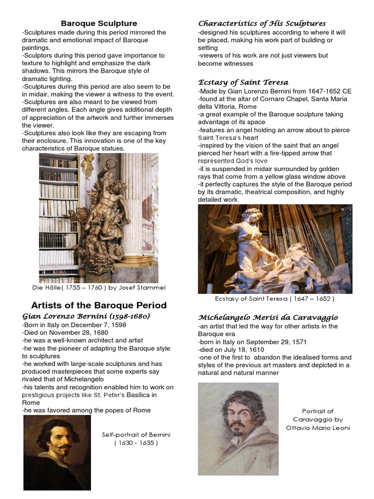 Characteristics of Baroque Sculpture | PDF | Baroque | Plastic Arts