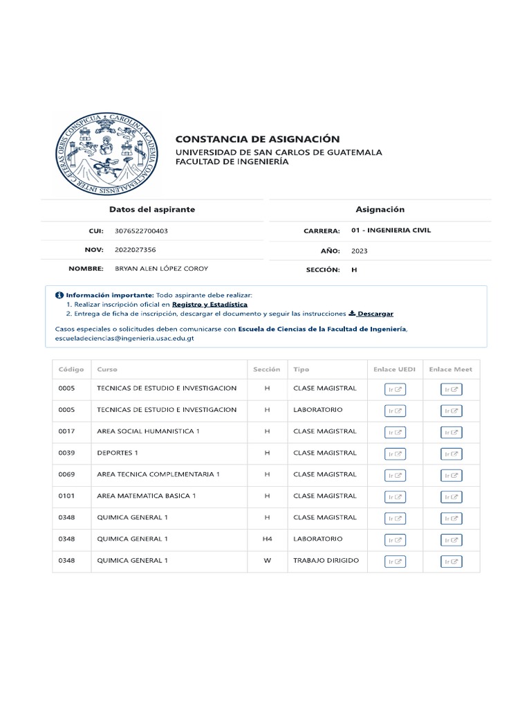 Cursos y Horarios Usac PDF