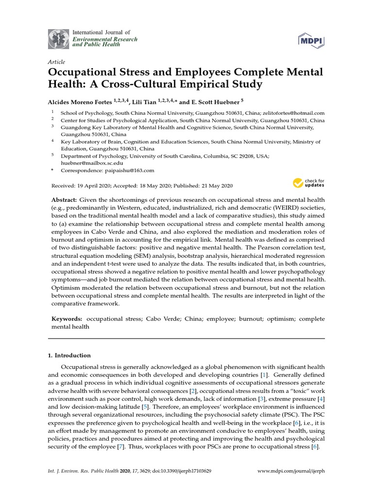 Ijerph 17 03629 | PDF | Occupational Stress | Occupational Burnout