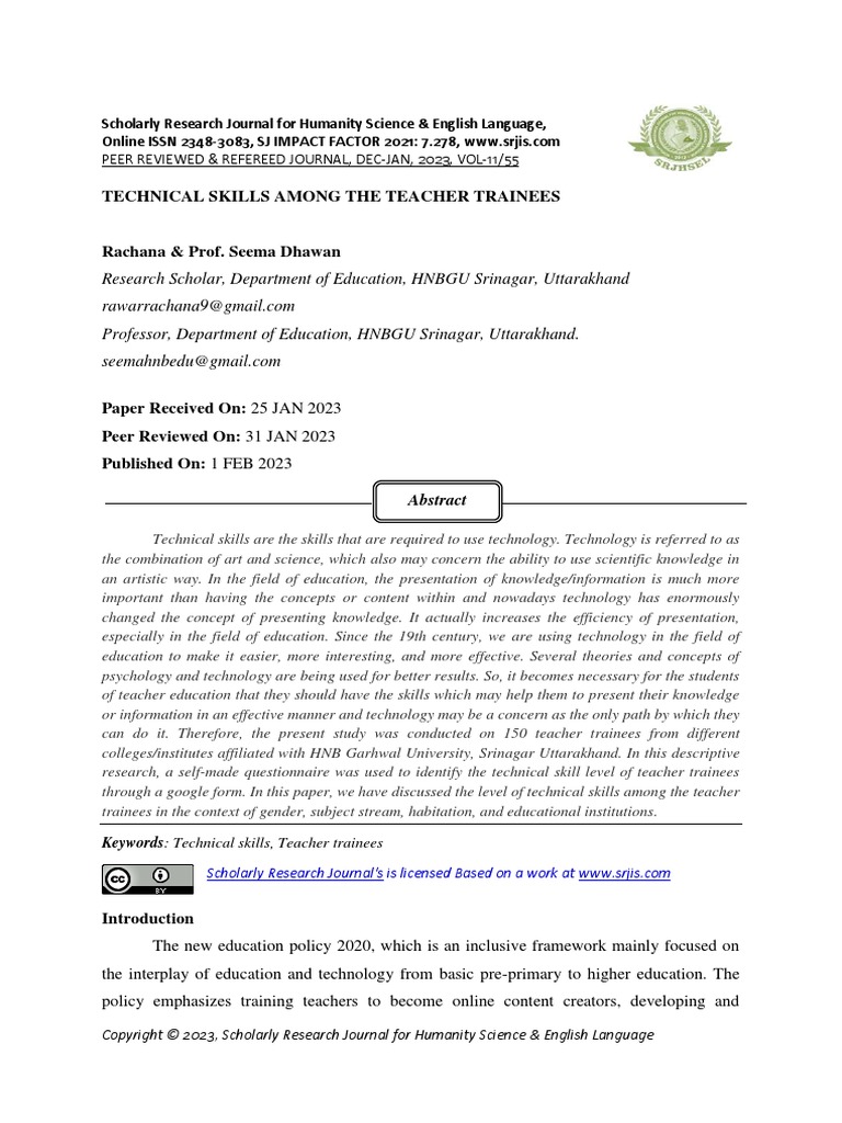 Technical Skills Among The Teacher Trainees | PDF | Educational ...