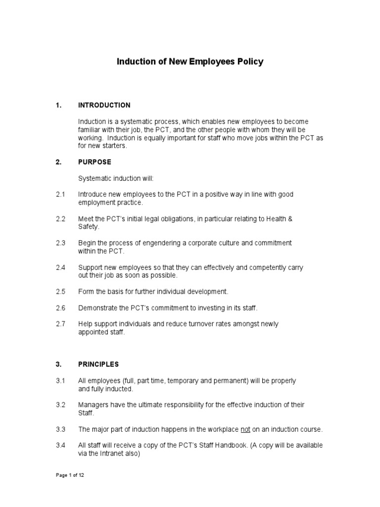 Induction Policy for New Employees | PDF | Finance & Money Management