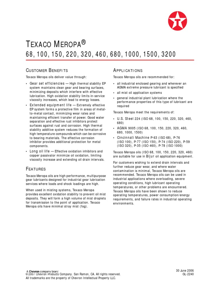 Texaco Meropa 320 Eng M0010 | PDF | Lubricant | Corrosion