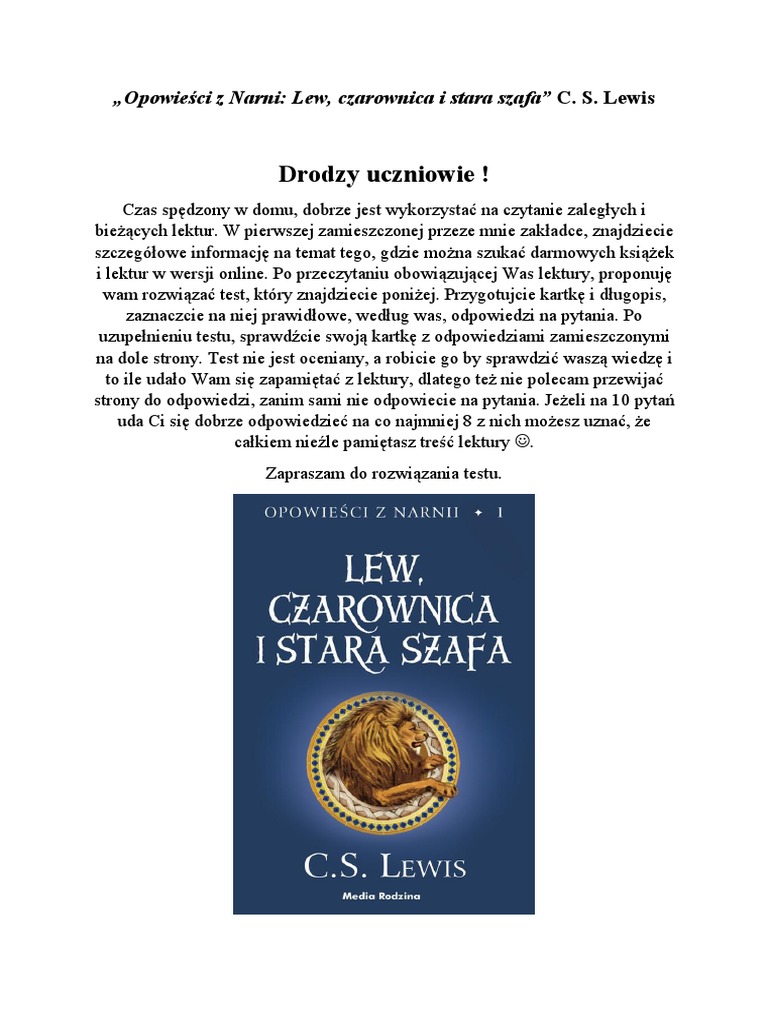 Opowieści Z Narni Test Online