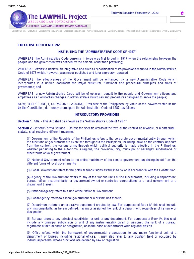 Executive Order No. 297 Overview | PDF | Constitutional Amendment ...