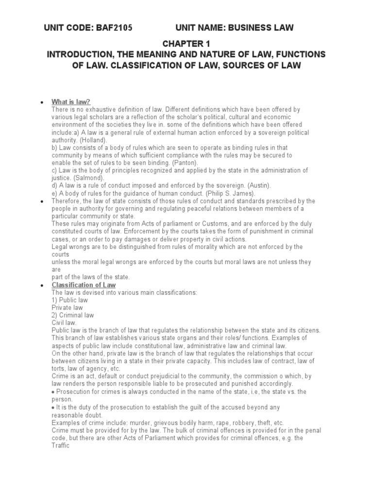 Chapter 1Introduction, The Meaning and Nature of Law, Functions of Law