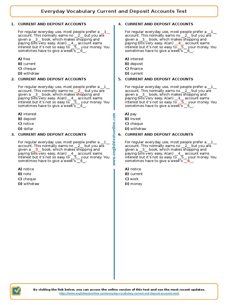 Current and Deposit Accounts Quiz | PDF | Cheque | Money