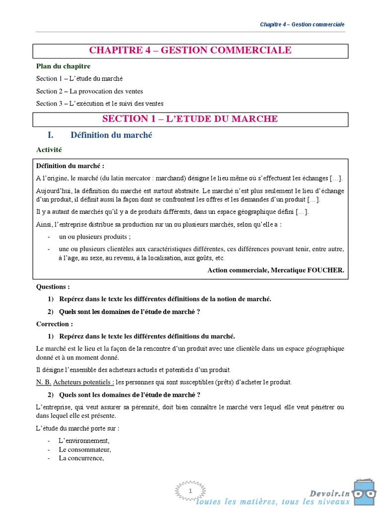 Gestion commerciale : étude de marché et ventes | PDF ...