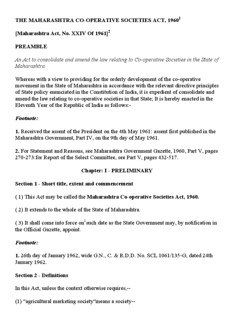 Maharashtra Co-operative Societies Act 1960 | PDF | By Law | Cooperative