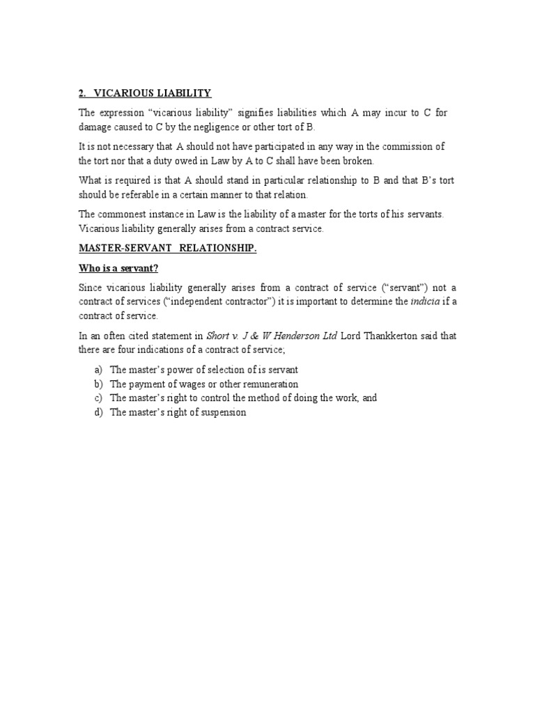 Vicarious liability pdf conversion law trespass