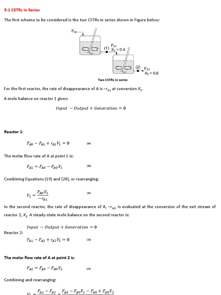 Two CSTRs in series | PDF | Chemical Equipment | Change